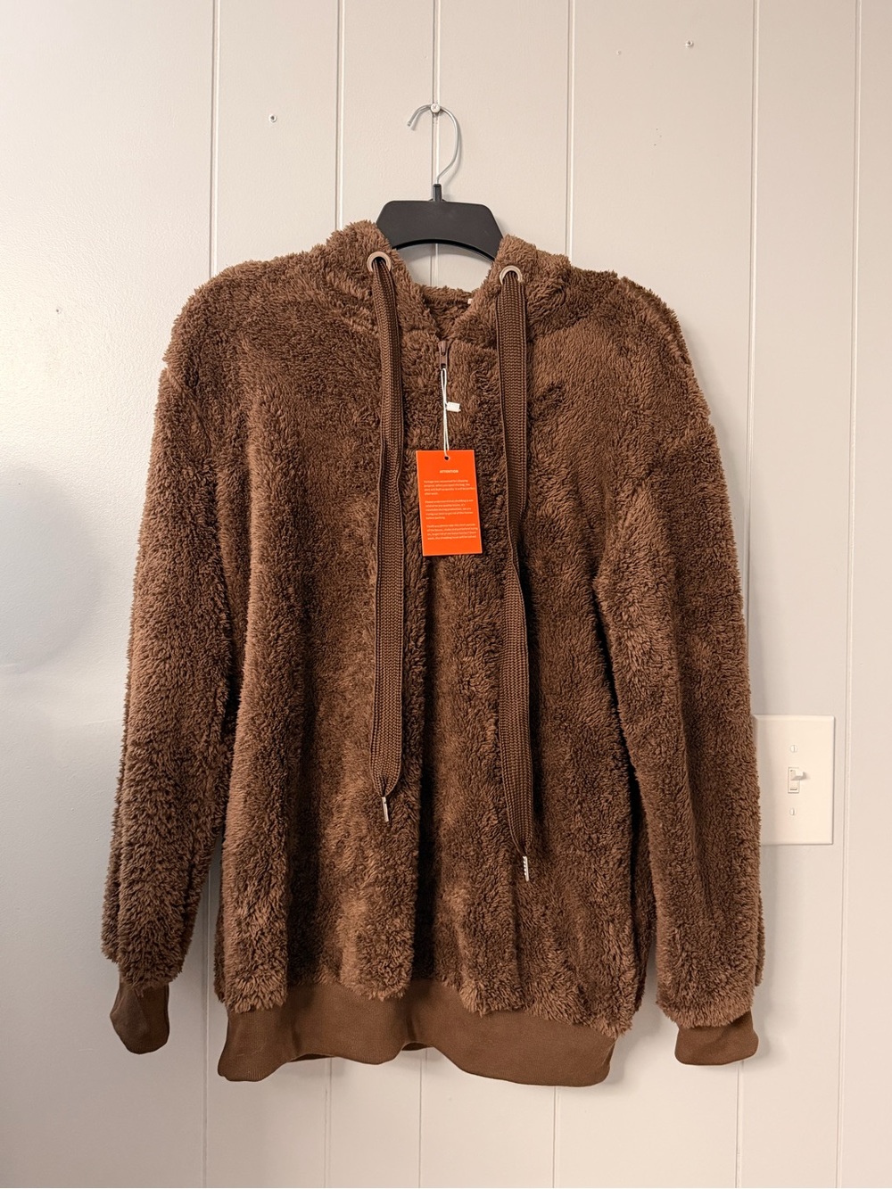 Plush Brown Hooded Sherpa Pullover Jacket